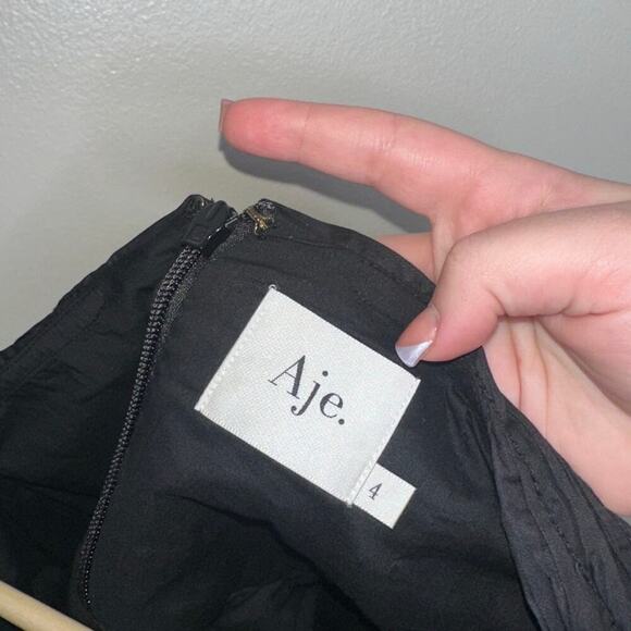 Aje Florence Pearl Trim Pleated Mini Skirt Black Size 4 A-Line Poplin Cotton - Picture 5 of 10